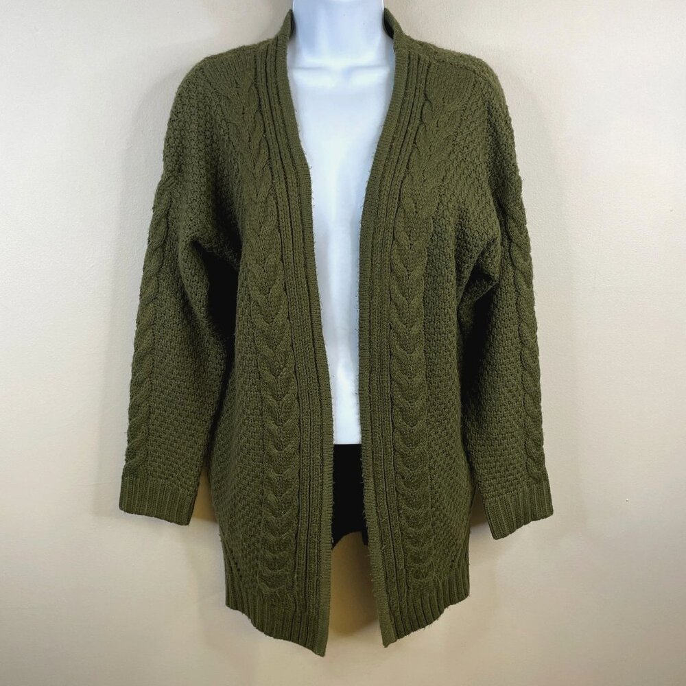 Dreamers Womens Forest Nature Chunky Cable Knit Sweater Sz M Olive Cardigan Cozy